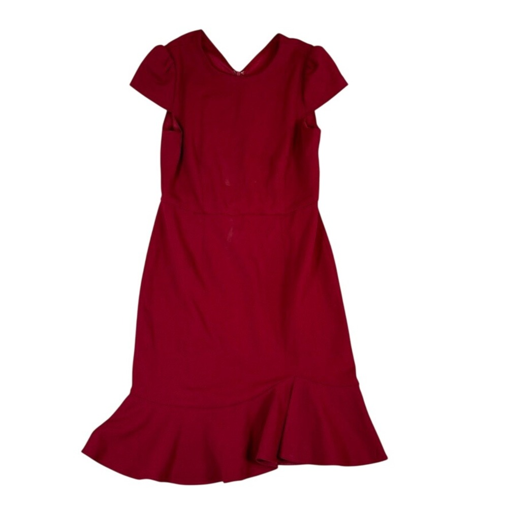 Betsey Johnson Red Ruffle Hem Sheath Dress Cap Sleeve V-Back Size 10